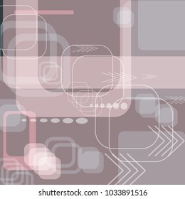 Tech Background. Colorful Square Technology Background with Frames, Squares, Dots, Arrows and Lines. Modern Abstract Texture for Wallpaper, Web, Applications. Vintage Digital Texture. Vector.