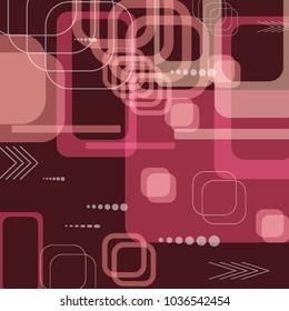 Tech Background. Colorful Square Technology Background with Frames, Squares, Dots, Arrows and Lines. Modern Abstract Texture for Web, Wallpaper, Applications. Futuristic Digital Texture. Vector.
