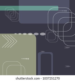 Tech Background. Colorful Square Technology Background with Frames, Squares, Dots, Arrows and Lines. Modern Abstract Texture for Wallpaper, Web, Applications. Fantastic Digital Texture. Vector.