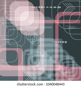 Tech Background. Colorful Square Technology Background with Frames, Squares, Dots, Arrows and Lines. Modern Abstract Texture for Web, Applications, Wallpaper. Fantastic Digital Texture. Vector.