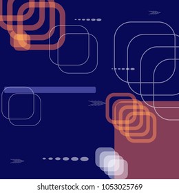 Tech Background. Colorful Square Technology Background with Frames, Squares, Dots, Arrows and Lines. Modern Abstract Texture for Web, Wallpaper, Applications. Retro Digital Texture. Vector.