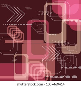 Tech Background. Colorful Square Technology Background with Frames, Squares, Dots, Arrows and Lines. Modern Abstract Texture for Wallpaper, Web, Applications. Trendy Digital Texture. Vector.