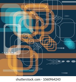 Tech Background. Colorful Square Technology Background with Frames, Squares, Dots, Arrows and Lines. Modern Abstract Texture for Web, Applications, Wallpaper. Modern Digital Texture. Vector.