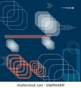 Tech Background. Colorful Square Technology Background with Frames, Squares, Dots, Arrows and Lines. Modern Abstract Texture for Web, Applications, Wallpaper. Futuristic Digital Texture. Vector.