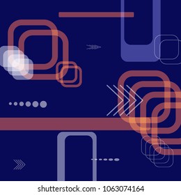 Tech Background. Colorful Square Technology Background with Frames, Squares, Dots, Arrows and Lines. Modern Abstract Texture for Wallpaper, Applications, Web. Futuristic Digital Texture. Vector.