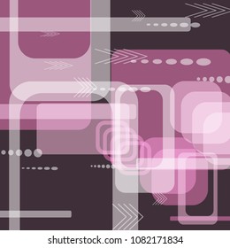 Tech Background. Colorful Square Technology Background with Frames, Squares, Dots, Arrows and Lines. Modern Abstract Texture for Wallpaper, Applications, Web. Retro Digital Texture. Vector.