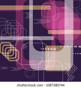 Tech Background. Colorful Square Technology Background with Frames, Squares, Dots, Arrows and Lines. Modern Abstract Texture for Wallpaper, Applications, Web. Modern Digital Texture. Vector.