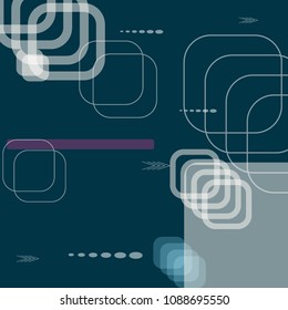 Tech Background. Colorful Square Technology Background with Frames, Squares, Dots, Arrows and Lines. Modern Abstract Texture for Wallpaper, Applications, Web. Trendy Digital Texture. Vector.