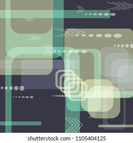 Tech Background. Colorful Square Technology Background with Frames, Squares, Dots, Arrows and Lines. Modern Abstract Texture for Web, Applications, Wallpaper. Fantastic Digital Texture. Vector.