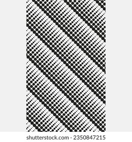 Techisches Hintergrunddesign-Template mit wiederholten, äquivalenten Kreisen unterschiedlicher Größe. Hatching mit schwarzen Kreisen im Winkel von 45 Grad. Grafisches, universelles Muster. Oberflächenstruktur mit runden Elementen