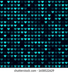 Tech background. Filled pattern of hearts. Cyan colored seamless background. Astonishing vector illustration.