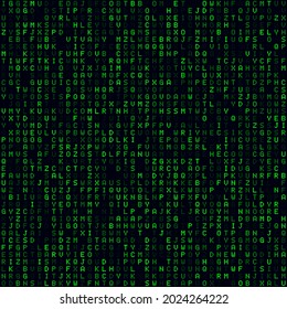 Tech background. Green filled alphabet letters background. Medium sized seamless pattern. Beautiful vector illustration.