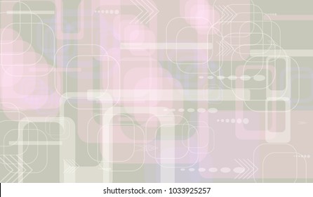Tech Background. Light Horizontal Technology Background with Frames, Squares, Dots, Arrows and Lines. Modern Abstract Texture for Wallpaper, Applications, Web. Retro Digital Texture. Vector.