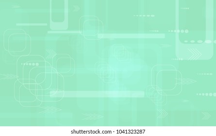 Tech Background. Light Horizontal Technology Background with Frames, Squares, Dots, Arrows and Lines. Modern Abstract Texture for Web, Applications, Wallpaper. Futuristic Digital Texture. Vector.