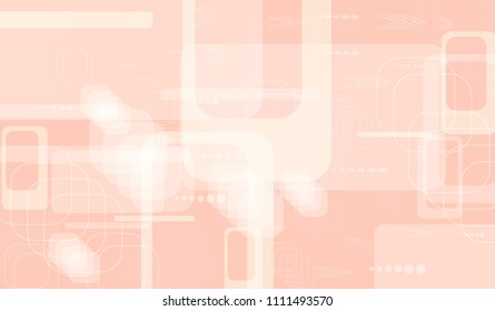 Tech Background. Light Horizontal Technology Background with Frames, Squares, Dots, Arrows and Lines. Modern Abstract Texture for Wallpaper, Applications, Web. Retro Digital Texture. Vector.