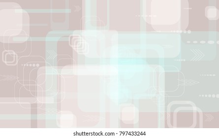 Tech Background. Light Horizontal Technology Background with Frames, Squares, Dots, Arrows and Lines. Modern Abstract Texture for Wallpaper, Applications, Web. Futuristic Digital Texture. Vector.