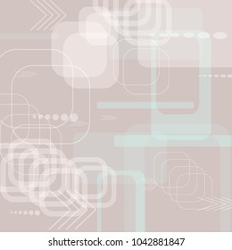 Tech Background. Light Square Technology Background with Frames, Squares, Dots, Arrows and Lines. Modern Abstract Texture for Wallpaper, Web, Applications. Trendy Digital Texture. Vector.