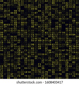 Tech background. Yellow filled hexadecimal pairs background. Medium-sized seamless pattern. Authentic vector illustration.