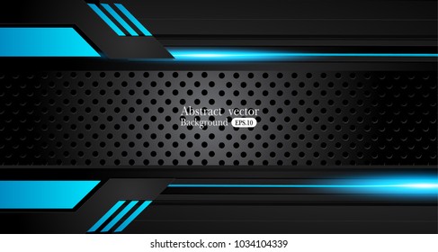 Tech black background with contrast 
blue stripes. Abstract vector graphic brochure design