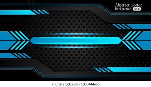 Tech black background with contrast 
blue stripes. Abstract vector graphic brochure design