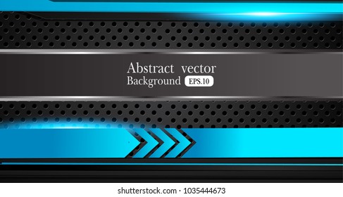 Tech black background with contrast 
blue stripes. Abstract vector graphic brochure design