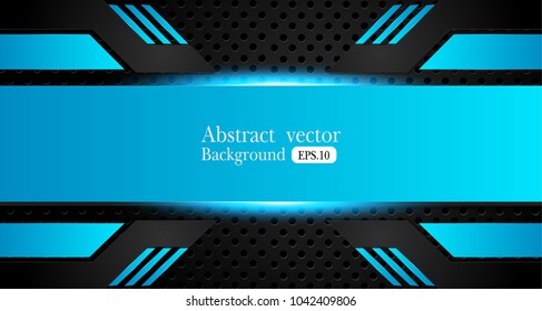 Tech black background with contrast blue stripes. Abstract vector graphic brochure design