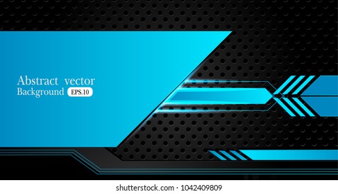 Tech black background with contrast  blue stripes. Abstract vector graphic brochure design