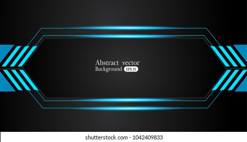 Tech black background with contrast blue stripes. Abstract vector graphic brochure design