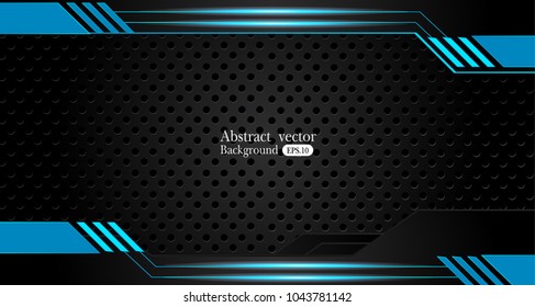 Tech black background with contrast 
blue stripes. Abstract vector graphic brochure design