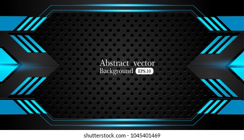 Tech black background with contrast 
blue stripes. Abstract vector graphic brochure design