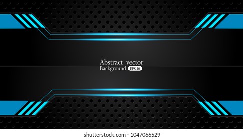 Tech black background with contrast 
blue stripes. Abstract vector graphic brochure design