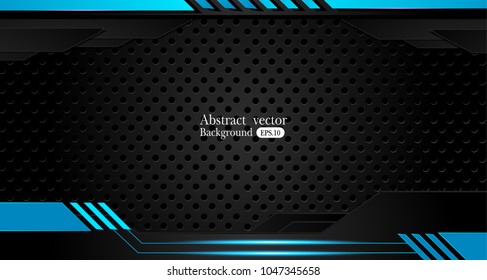 Tech black background with contrast 
blue stripes. Abstract vector graphic brochure design