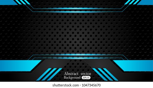 Tech black background with contrast 
blue stripes. Abstract vector graphic brochure design