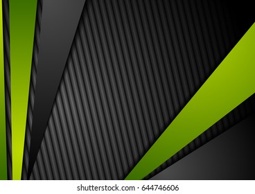 Tech black background with contrast green stripes. Abstract vector graphic brochure corporate design