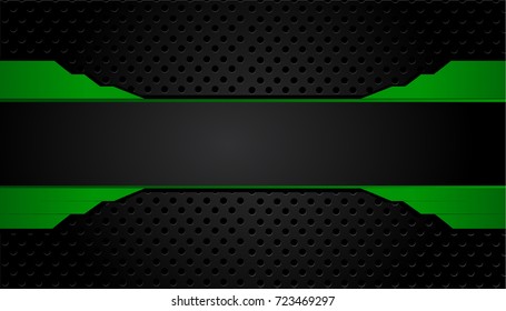 Tech black background with contrast Green stripes. Abstract vector graphic brochure design
