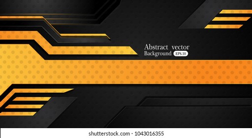 Tech black background with contrast Orange yellow stripes. Abstract vector graphic brochure design