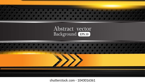 Tech black background with contrast Orange yellow stripes. Abstract vector graphic brochure design