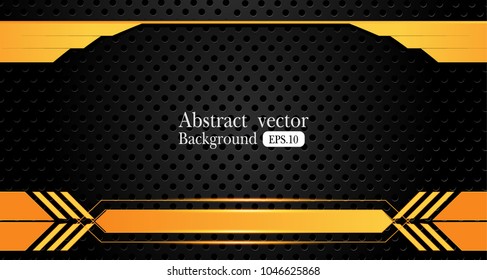 Tech black background with contrast Orange yellow stripes. Abstract vector graphic brochure design