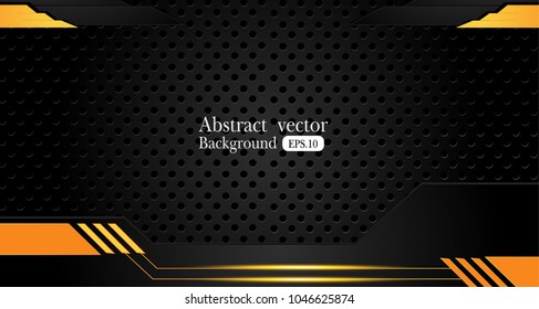Tech black background with contrast Orange yellow stripes. Abstract vector graphic brochure design