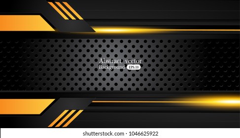 Tech black background with contrast Orange yellow stripes. Abstract vector graphic brochure design