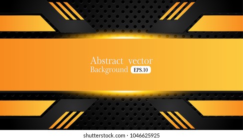 Tech black background with contrast Orange yellow stripes. Abstract vector graphic brochure design