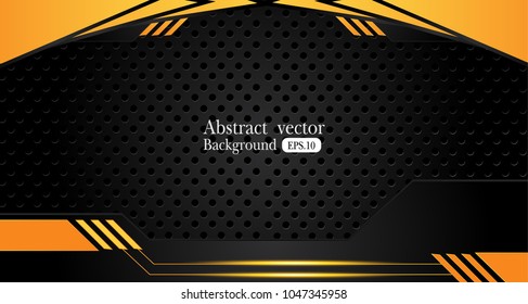 Tech black background with contrast Orange yellow stripes. Abstract vector graphic brochure design