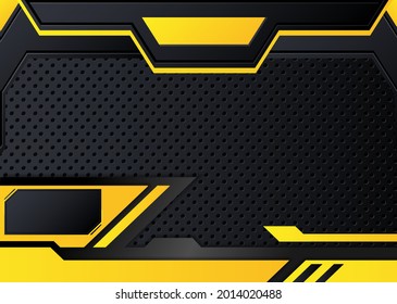 Tech black background with contrast Orange yellow stripes. Abstract vector graphic brochure design
