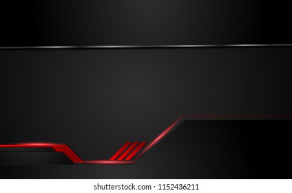 Tech black background with contrast red stripes. Abstract vector graphic brochure design
