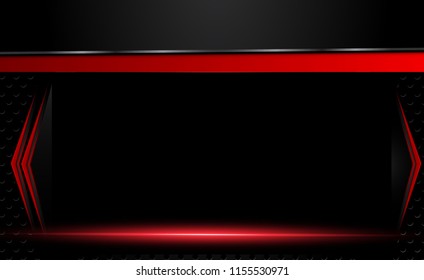 Tech black background with contrast red stripes. Abstract vector graphic brochure design