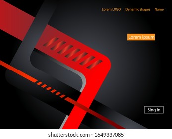 Tech black background with contrast red stripes. Abstract vector graphic brochure design
