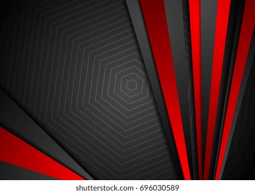 Tech black background with contrast red stripes. Abstract vector graphic template design