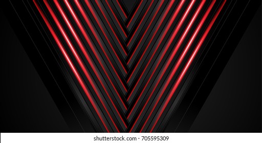 Tech black background with contrast red stripes. Abstract vector graphic brochure design