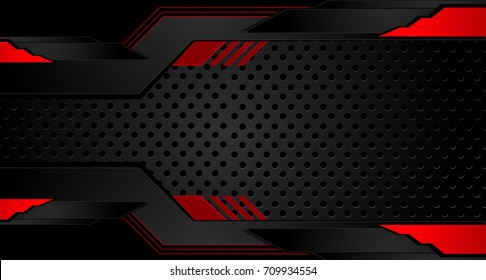 Tech black background with contrast red stripes. Abstract vector graphic brochure design