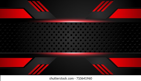 Tech black background with contrast red stripes. Abstract vector graphic brochure design